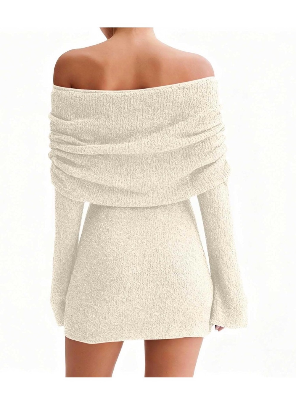 Womens Crochet Knit Swimsuit Coverup Mini Dress Summer Off Shoulder 049 - Picture 3 of 5